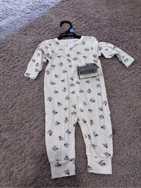 Cream Floral Zip-Front Baby One-Piece